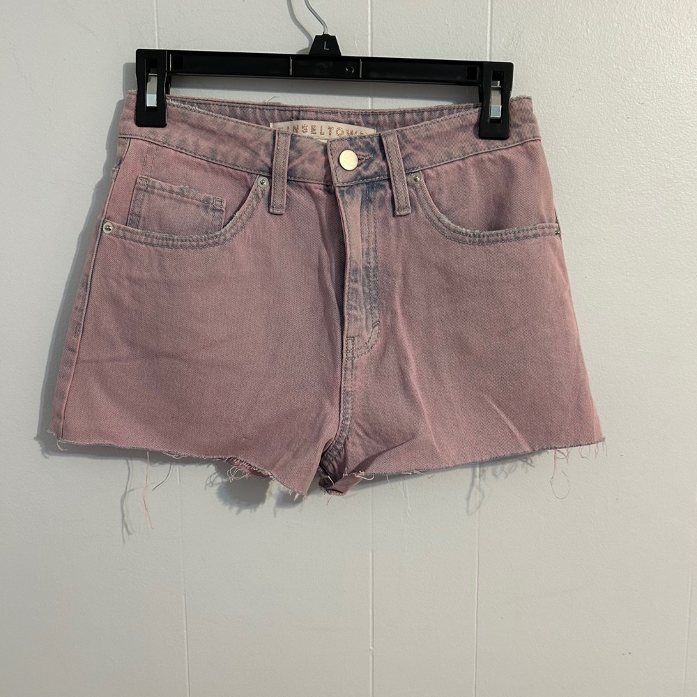 Tinseltown Pink Blue Acid Wash High Rise Raw Hem Denim Shorts Size 25